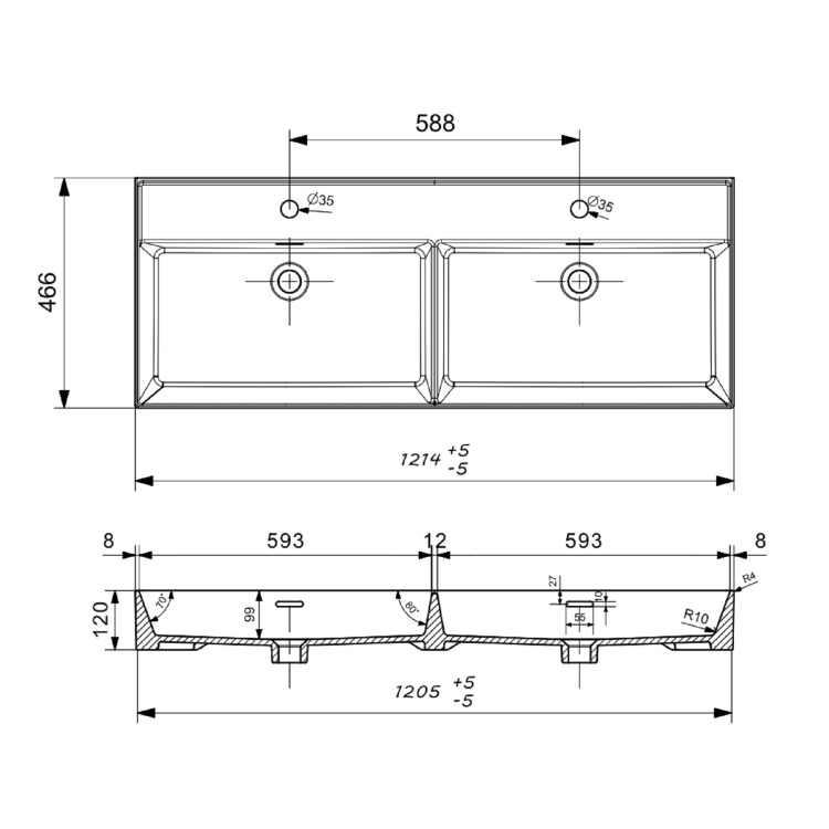 1200mm Anthracite Wall Hung Double Vanity Unit with Basin - Morella