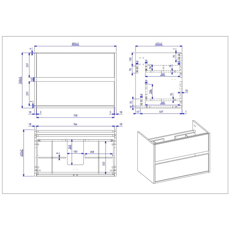 800mm Black Wall Hung Vanity Unit with Basin - Roxbi