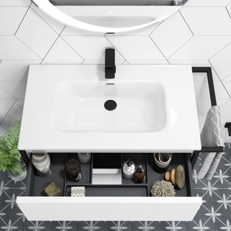 1000mm White Freestanding Vanity Unit with Basin - Nero