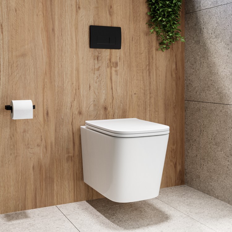 Albi Wall Hung Toilet 1160mm Pneumatic Frame & Cistern & Black Flush Plate