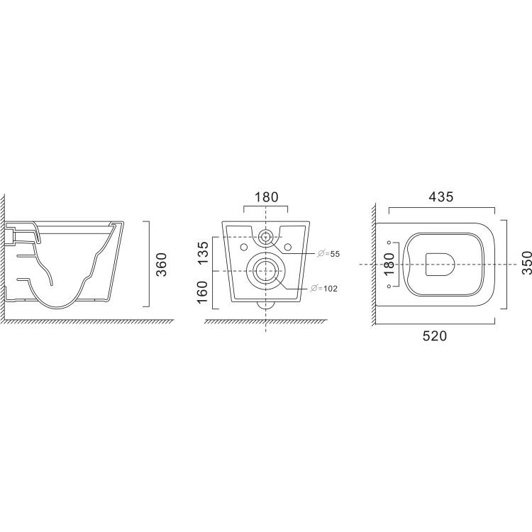 Albi Wall Hung Toilet 1160mm Pneumatic Frame & Cistern & Brushed Brass Flush Plate