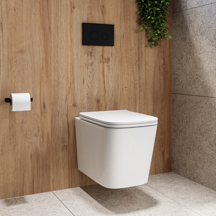 Albi Wall Hung Toilet 1160mm Mechanical WC Frame & Cistern & Black Mechanical Flush Plate