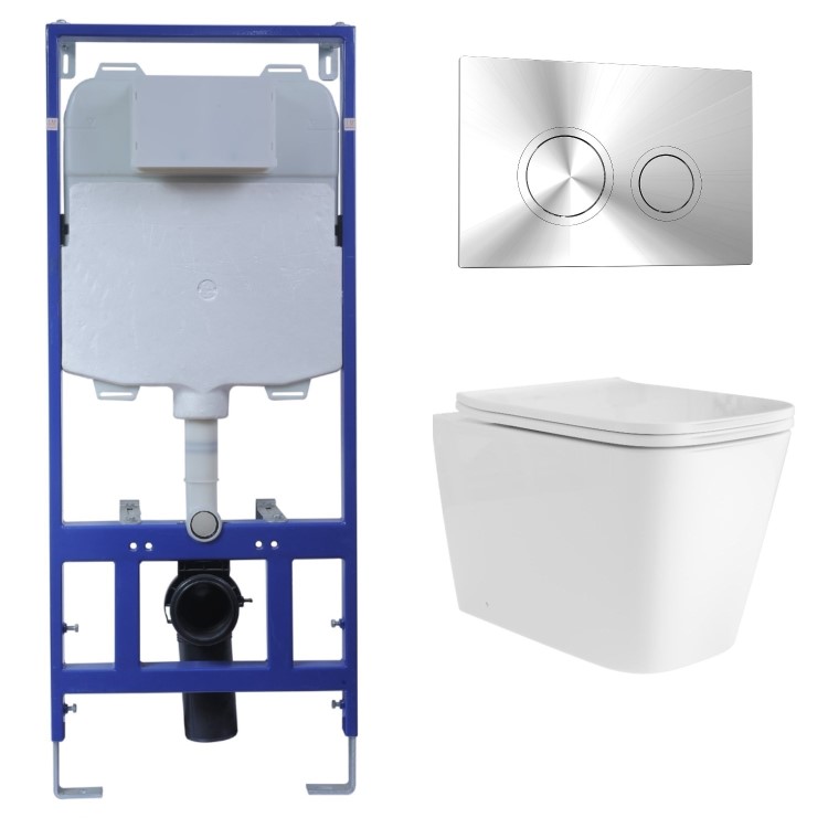 Albi Wall Hung Toilet 1160mm Mechanical WC Frame & Cistern & Chrome Mechanical Flush Plate