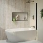 Freestanding Single Ended Right Hand Fluted Corner Bath 1650 x 800mm With Matt Black Bath Screen - Amaro