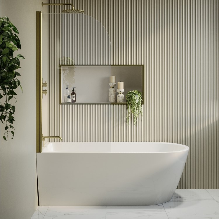 Freestanding Shower Bath Single Ended Left Hand Corner with Brass Bath Screen 1650 x 800mm - Amaro