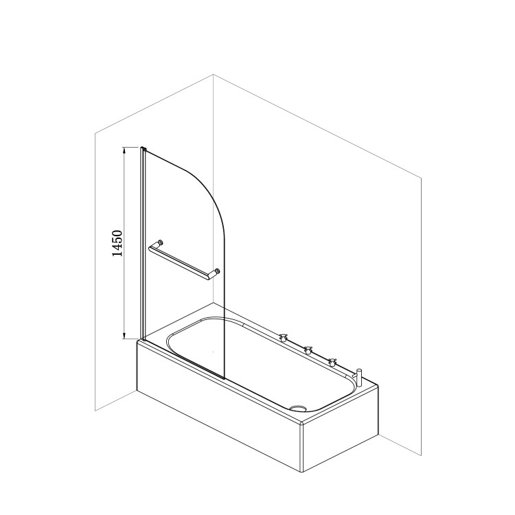 Freestanding Single Ended Right Hand Corner Shower Bath with Black Bath Screen with Towel Rail  1500 x 800mm - Kona