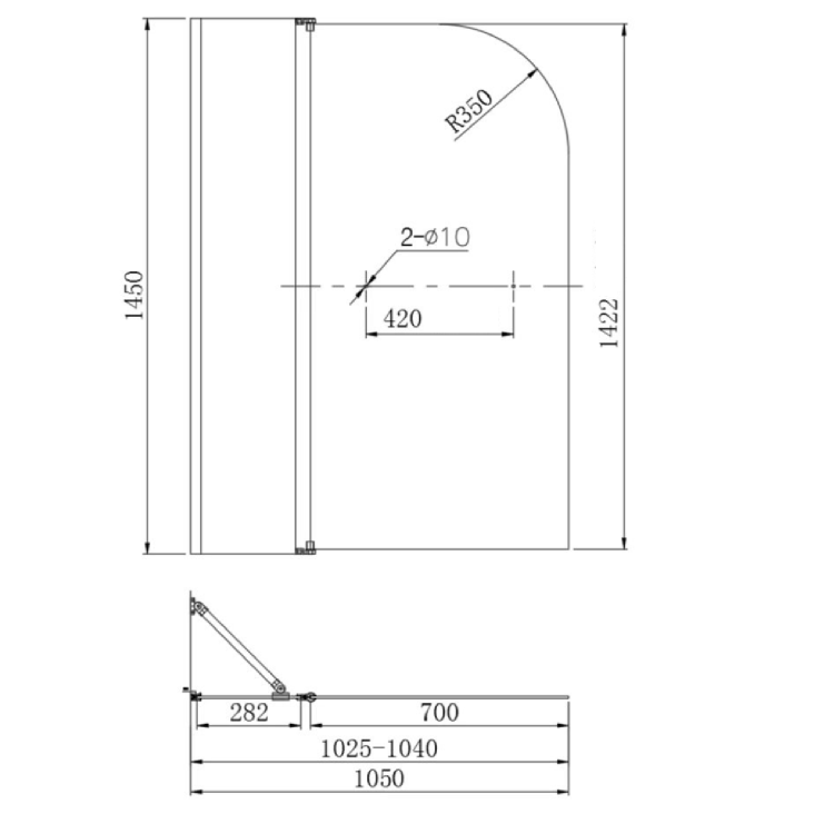 Freestanding Single Ended Right Hand Corner Shower Bath with Black Bath Screen with Fixed Panel &  Towel Rail  1500 x 740mm - Kona