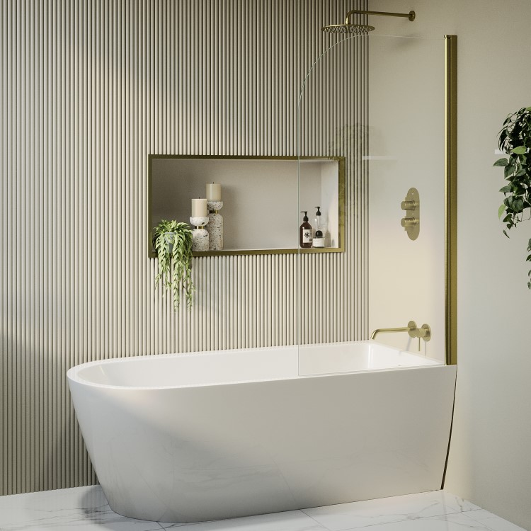 Freestanding Shower Bath Single Ended Right Hand Corner with Brass Bath Screen 1650 x 800mm - Amaro