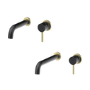 2 Tone Black and Brushed Brass Wall Mounted Basin and Bath Tap Pack - Arissa