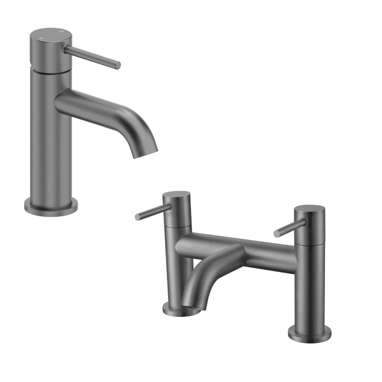 Gunmetal Grey Bath and Basin Tap Set with Basin Waste - Arissa