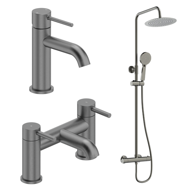 Gunmetal Grey Shower Bath and Basin Tap Set with Basin Waste - Arissa