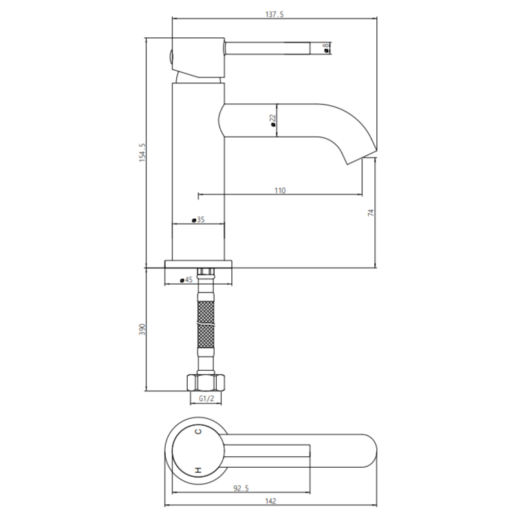 Gunmetal Grey Bath and Basin Tap Set with Basin Waste - Arissa