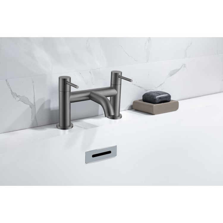 Gunmetal Grey Bath and Basin Tap Set with Basin Waste - Arissa