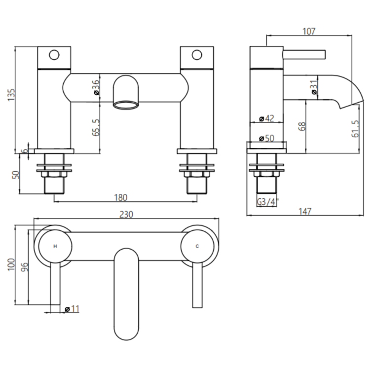 GRADE A2 - Gunmetal Bath Filler Tap - Arissa