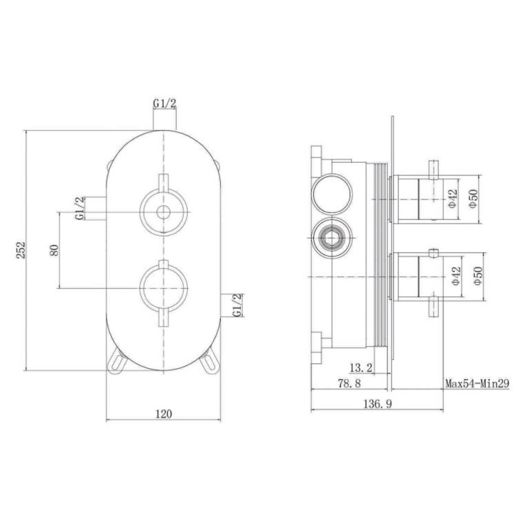 Brushed Brass Dual Outlet Wall Mounted Thermostatic Mixer Shower Set with Hand Shower - Arissa