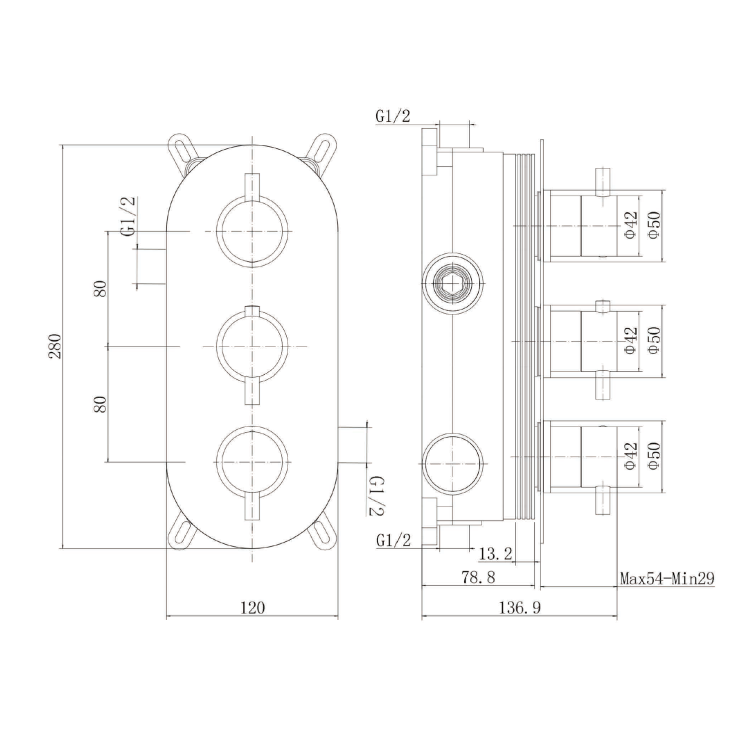 Brushed Brass Dual Outlet Wall Mounted Thermostatic Mixer Shower Set with Hand Shower & Diverter - Arissa