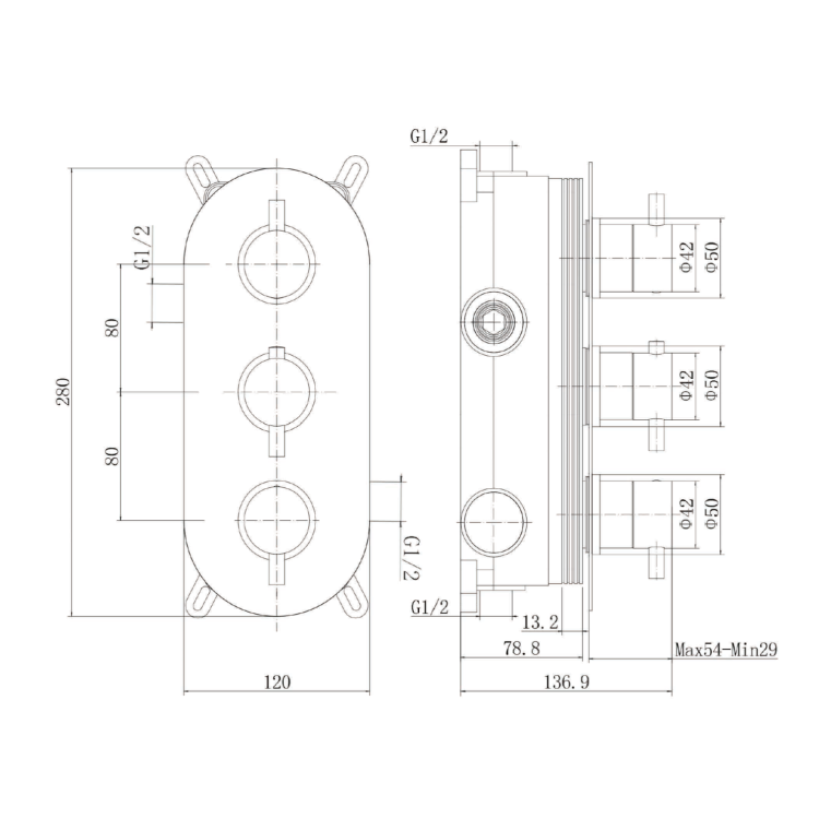 Brushed Brass Dual Outlet Wall Mounted Thermostatic Mixer Shower Set with Hand Shower & Diverter - Arissa