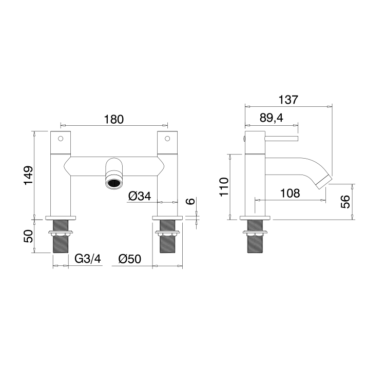 GRADE A1 - Chrome Bath Mixer Tap - Arissa