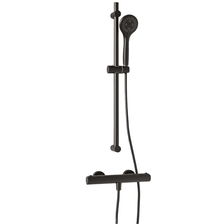 Black Thermostatic Round Bar Mixer Shower Set with Slide Rail Kit - Arissa