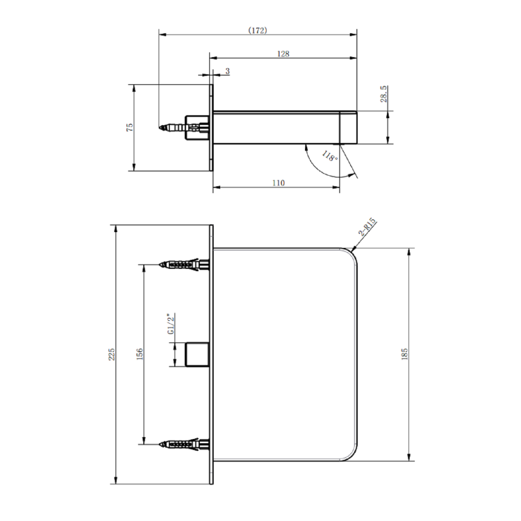 Black Wall Mounted Bath Mixer Tap - Zanda