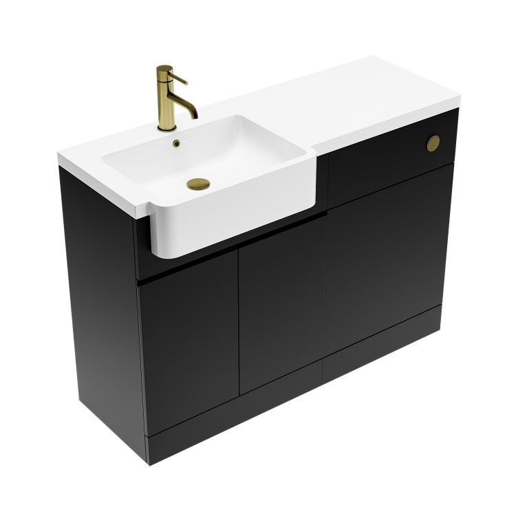 1100mm Black Left Hand Toilet and Sink Unit with Brass Fittings - Unit & Basin Only - Bali