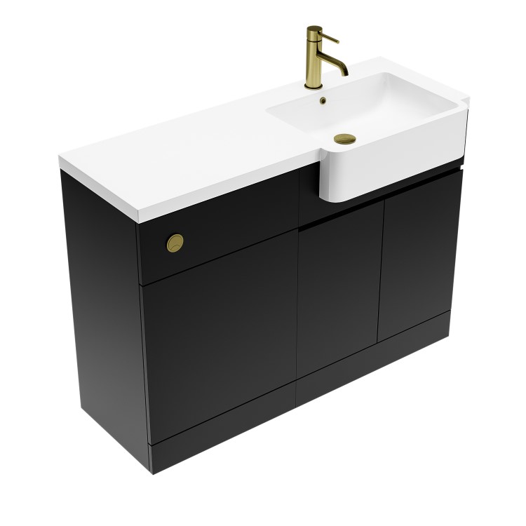 1100mm Black Right Hand Toilet and Sink Unit with Brass Fittings - Unit & Basin Only - Bali