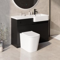 1100mm Black Right Hand Toilet and Sink Unit with Square Toilet and Black Fittings - Bali