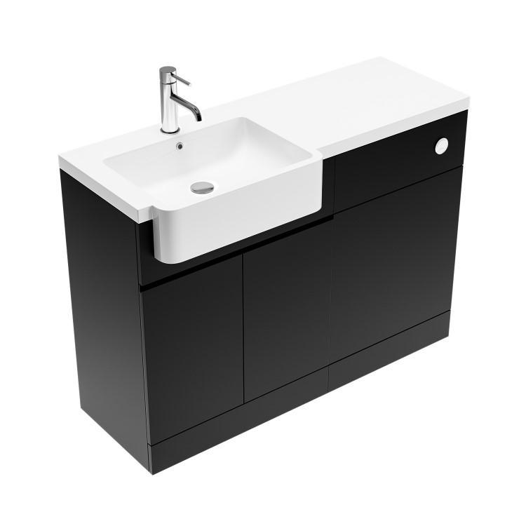 1100mm Black Left Hand Toilet and Sink Unit with Square Toilet and Chrome Fittings - Bali