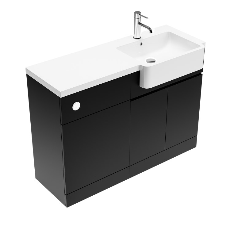 1100mm Black Right Hand Toilet and Sink Unit with Square Toilet and Chrome Fittings - Bali