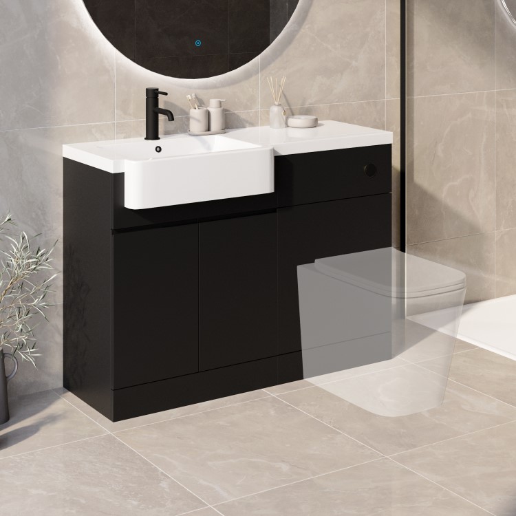 1100mm Black Left Hand Toilet and Sink Unit with Black Fittings - Unit & Basin Only - Bali