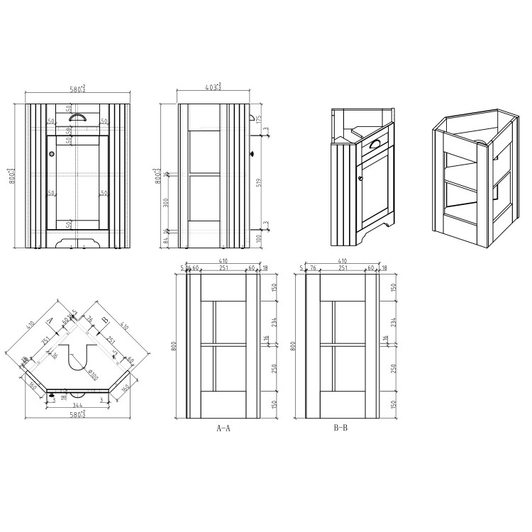 580mm Grey Corner Vanity Unit - Baxenden 