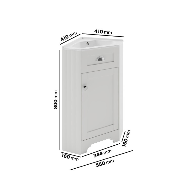 580mm White Corner Vanity Unit - Baxenden 