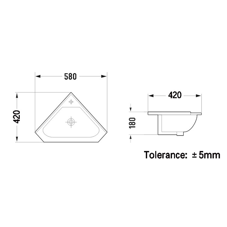 580mm White Corner Vanity Unit - Baxenden 