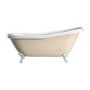 Beige Freestanding Single Ended Roll Top Slipper Bath with White Feet 1615 x 690mm - Bowland