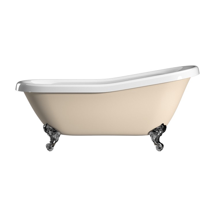 Beige Freestanding Single Ended Roll Top Slipper Bath with Chrome Feet 1615 x 690mm - Bowland