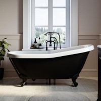 Black Freestanding Single Ended Roll Top Slipper Bath with Black Feet 1615 x 690mm - Bowland