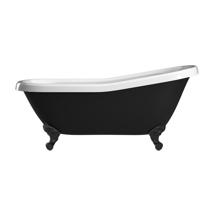 Black Freestanding Single Ended Roll Top Slipper Bath with Black Feet 1615 x 690mm - Bowland