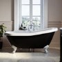 Black Freestanding Single Ended Roll Top Slipper Bath with White Feet 1615 x 690mm - Bowland