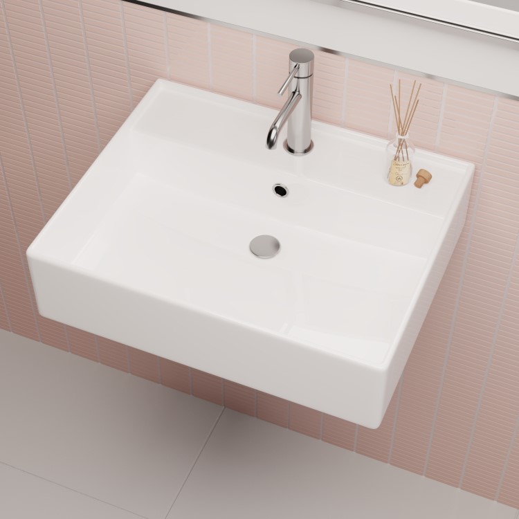 White Square Wall Hung Basin 497mm - Bowen