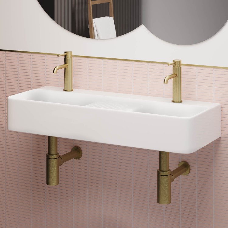 White Square Wall Hung Double Basin 800mm - Bowen