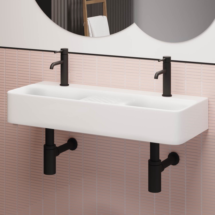 White Square Wall Hung Double Basin 800mm - Bowen