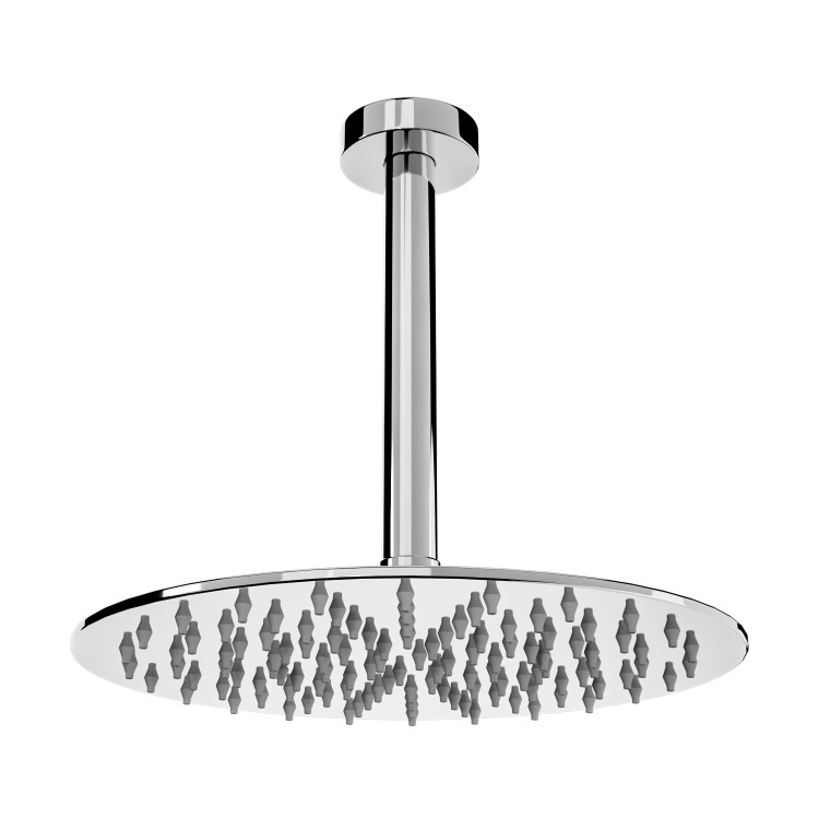 300mm Chrome Ultra Slim Round Rainfall Shower Head with Ceiling Arm