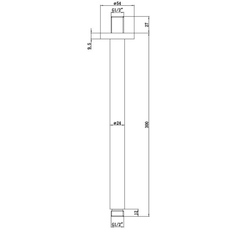 300mm Chrome Ultra Slim Round Rainfall Shower Head with Ceiling Arm