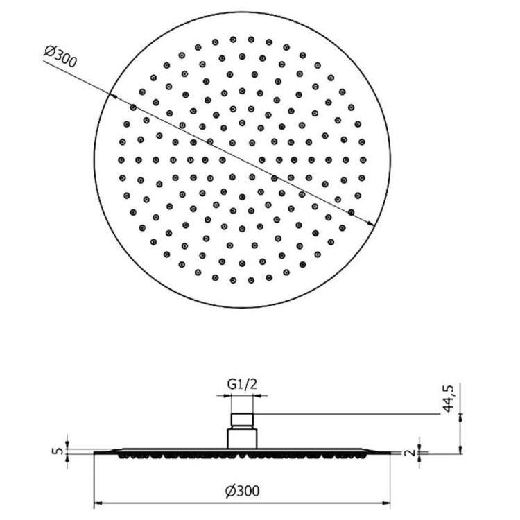 300mm Chrome Ultra Slim Round Rainfall Shower Head with Ceiling Arm