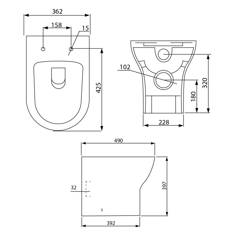 Back to Wall Toilet with Soft Close Seat - Portland