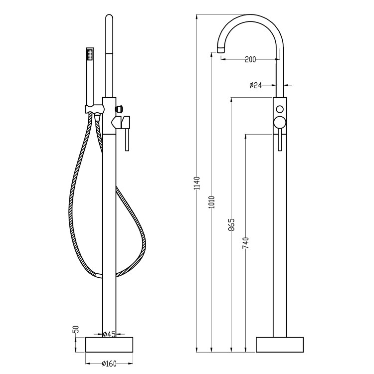 Chrome Freestanding Bath Shower Mixer and Basin Tap Set - Arissa