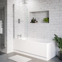 Single Ended Shower Bath with Front Panel & Chrome Bath Screen with Towel Rail 1500 x 700mm - Alton