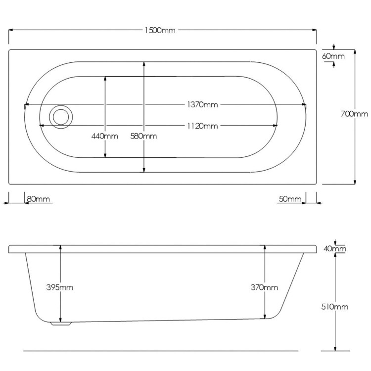 Alton Round Single Ended Bath - 1500 x 700mm