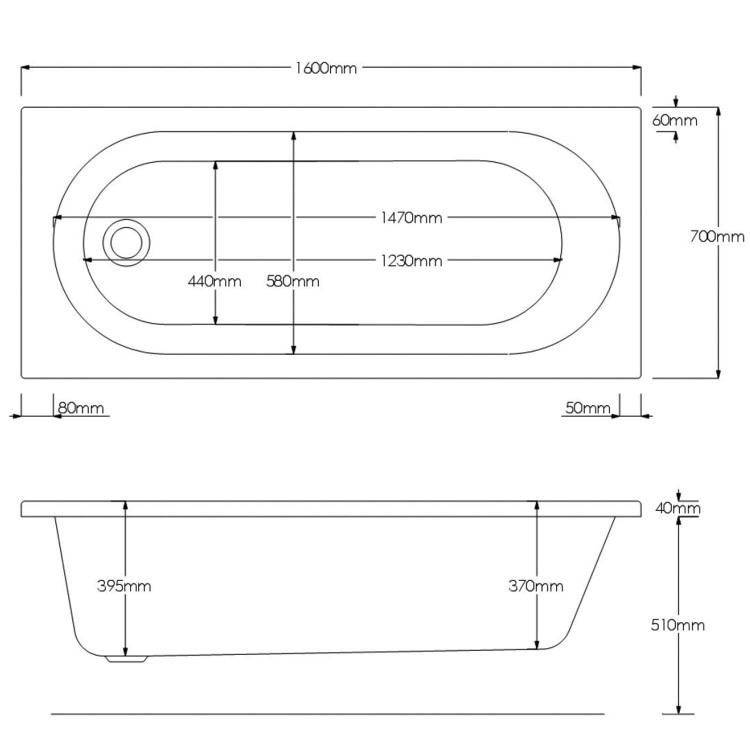 Alton Round Single Ended Bath - 1600 x 700mm