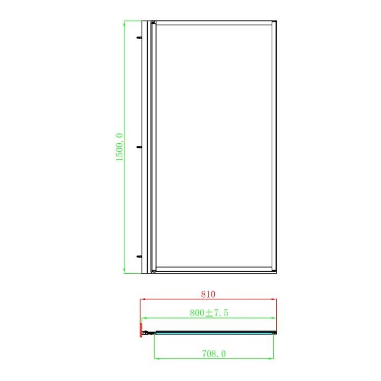 Single Ended Shower Bath with Front Panel & Black Framed Bath Screen 1600 x 700mm - Alton